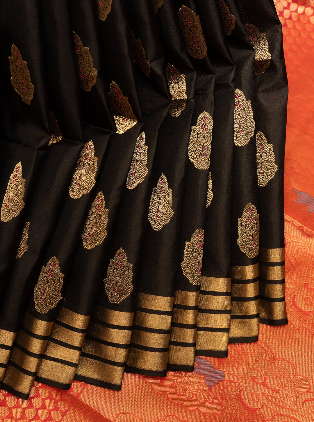 Black and Gold Pure Soft Silk Saree - Clio Silks