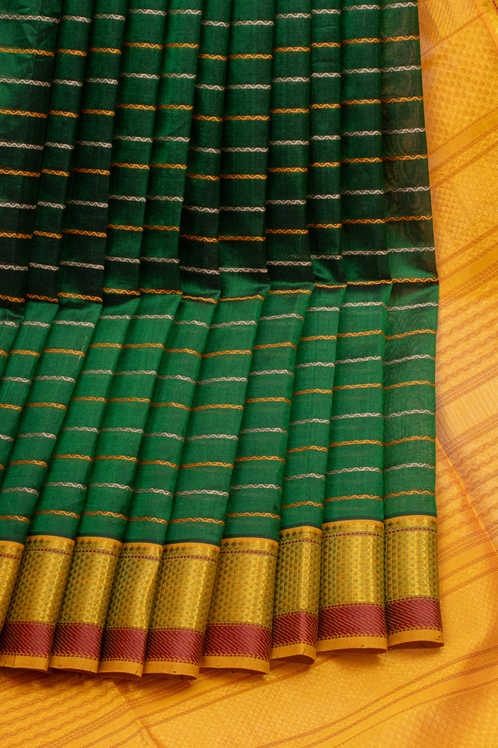 Bottle Green Neli Stripes Pure Silk Cotton Saree