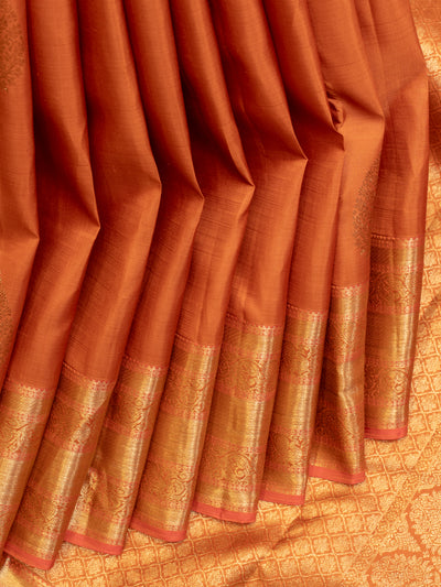 Rust orange pure Kanchipuram silk saree