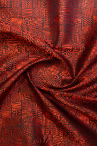 Maroon ornamental thread checks pure Kanchipuram Silk Saree