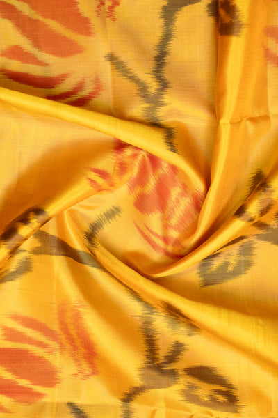Yellow and Pink Pure ikat Silk Saree - Clio Silks