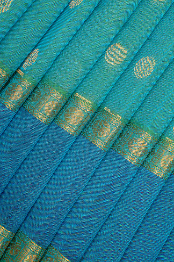 Peacock Blue Traditional Pure Silk Cotton Saree