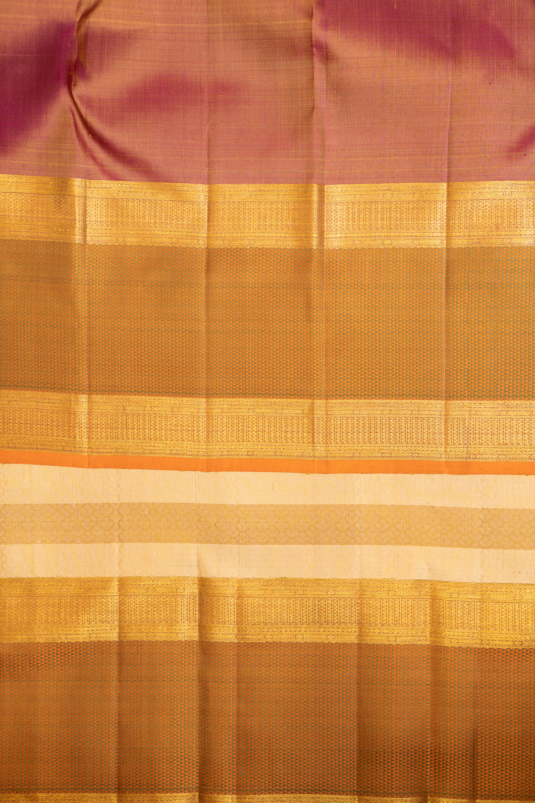 French Beige Jacquard Stripes Pure Kanchipuram Silk Saree - Clio Silks