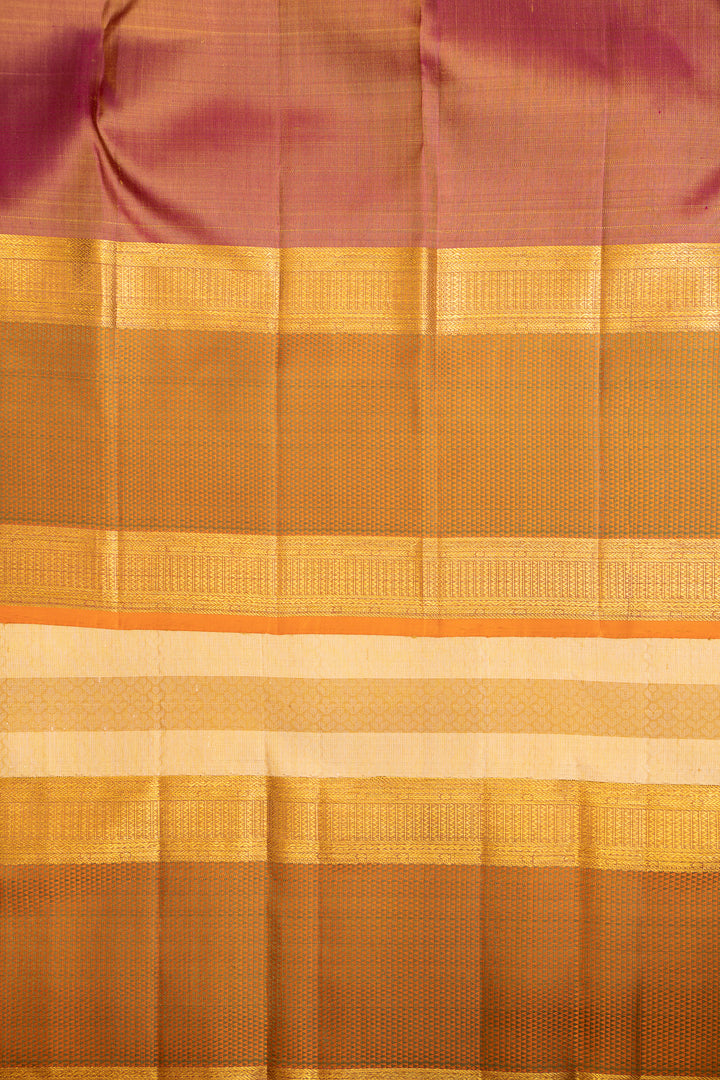 French Beige Jacquard Stripes Pure Kanchipuram Silk Saree - Clio Silks