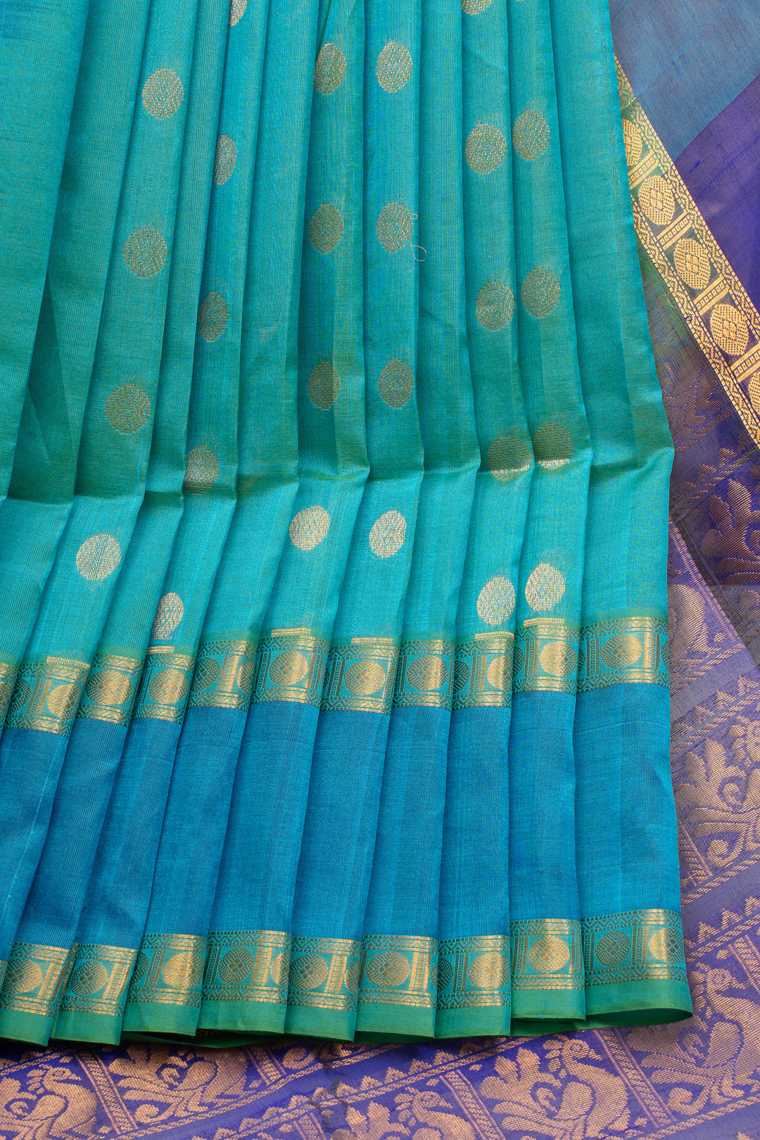 Peacock Blue Traditional Pure Silk Cotton Saree