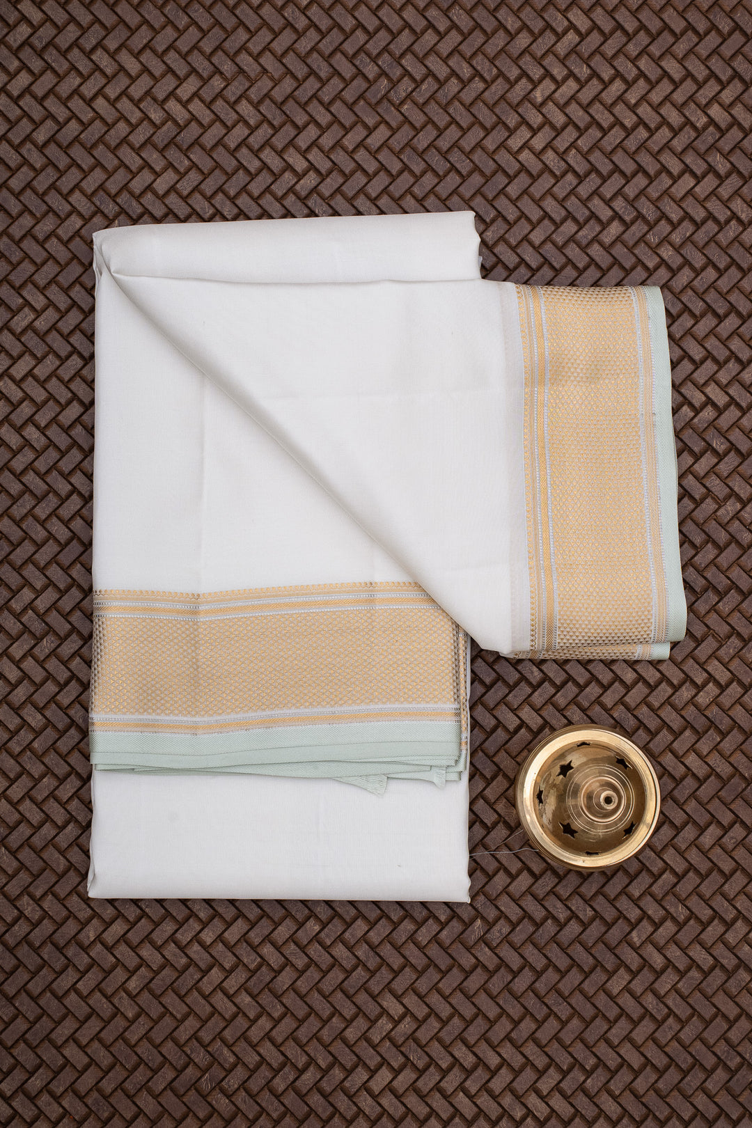 Off White and Gold Pure Silk Dhoti