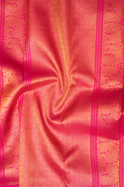 Cream and Pink Checks Pure Kanchipuram Silk Saree - Clio Silks