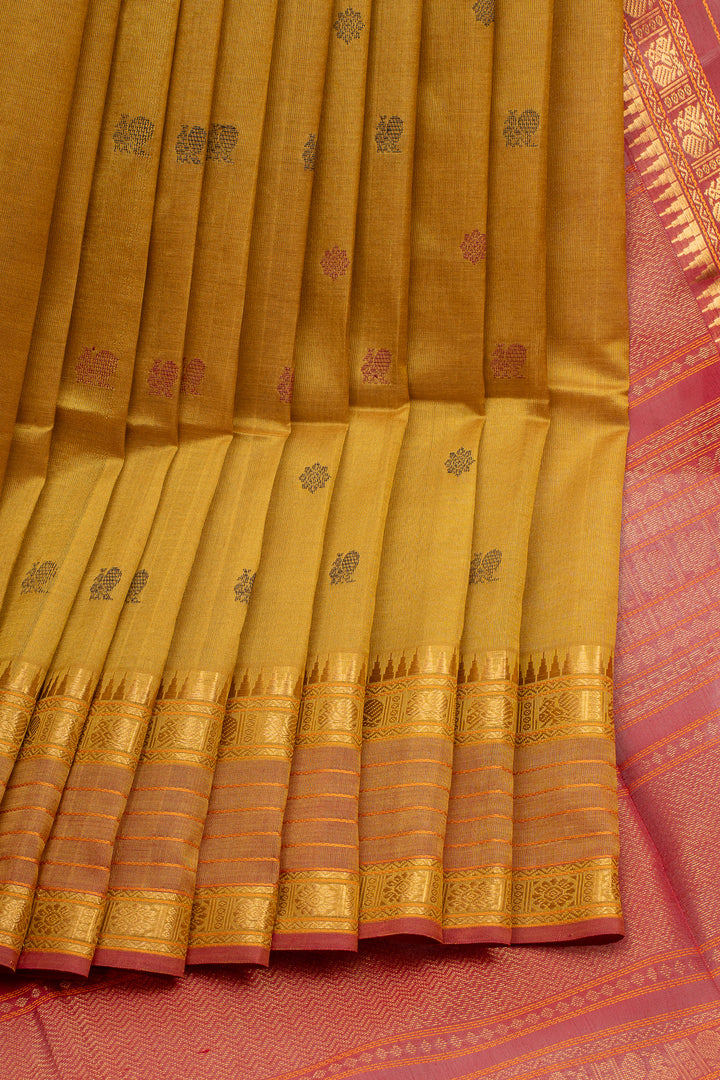 Mustard Traditional Pure Silk Cotton Saree
