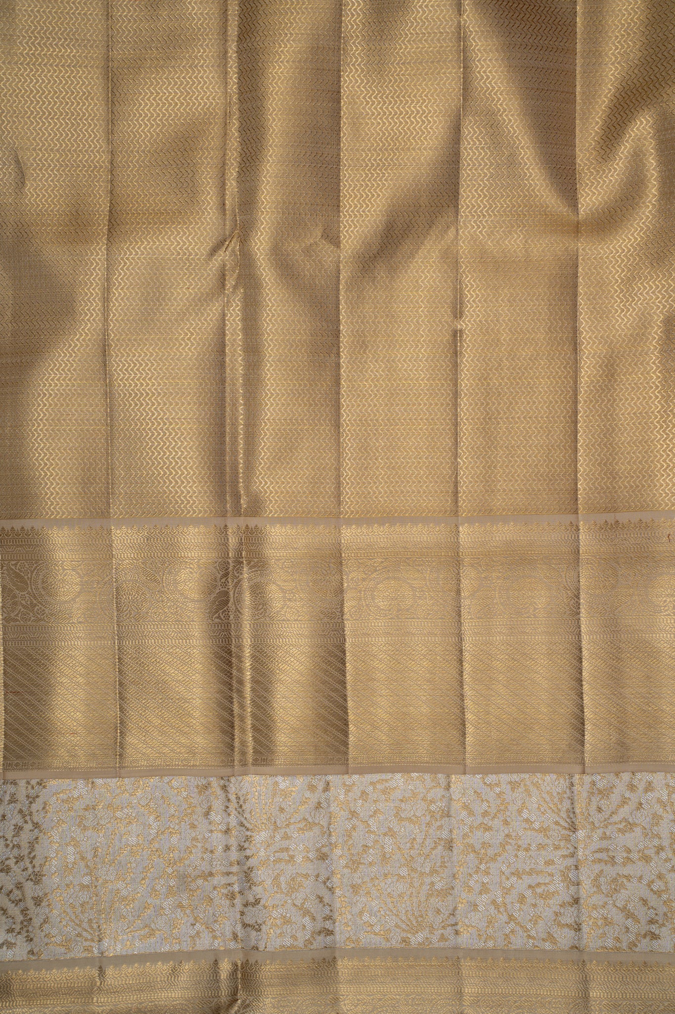 Gold and Silver Floral Tissue Brocade Fancy Kanchipuram Silk Saree - Clio Silks