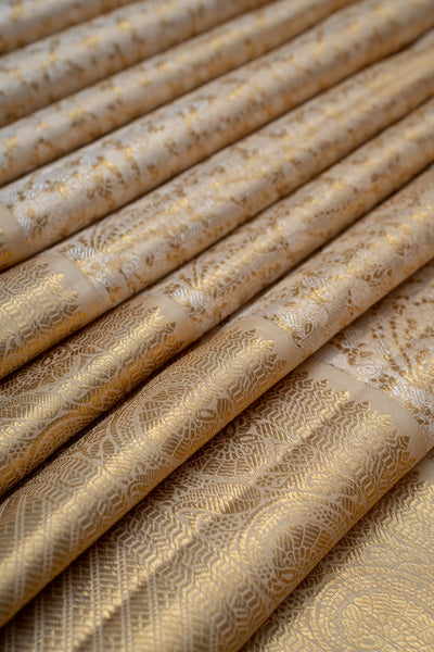 Gold and Silver Floral Tissue Brocade Fancy Kanchipuram Silk Saree - Clio Silks