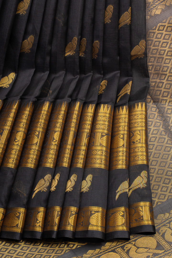 Black Traditional Pure Silk Cotton Saree