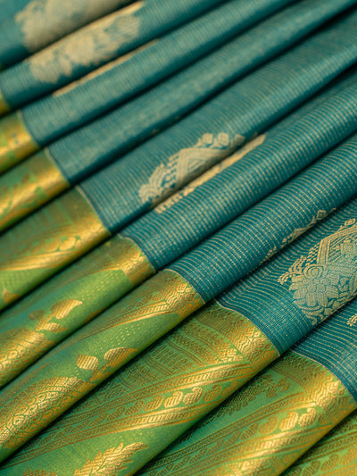 Peacock green vairaoosi Kanchipuram silk saree