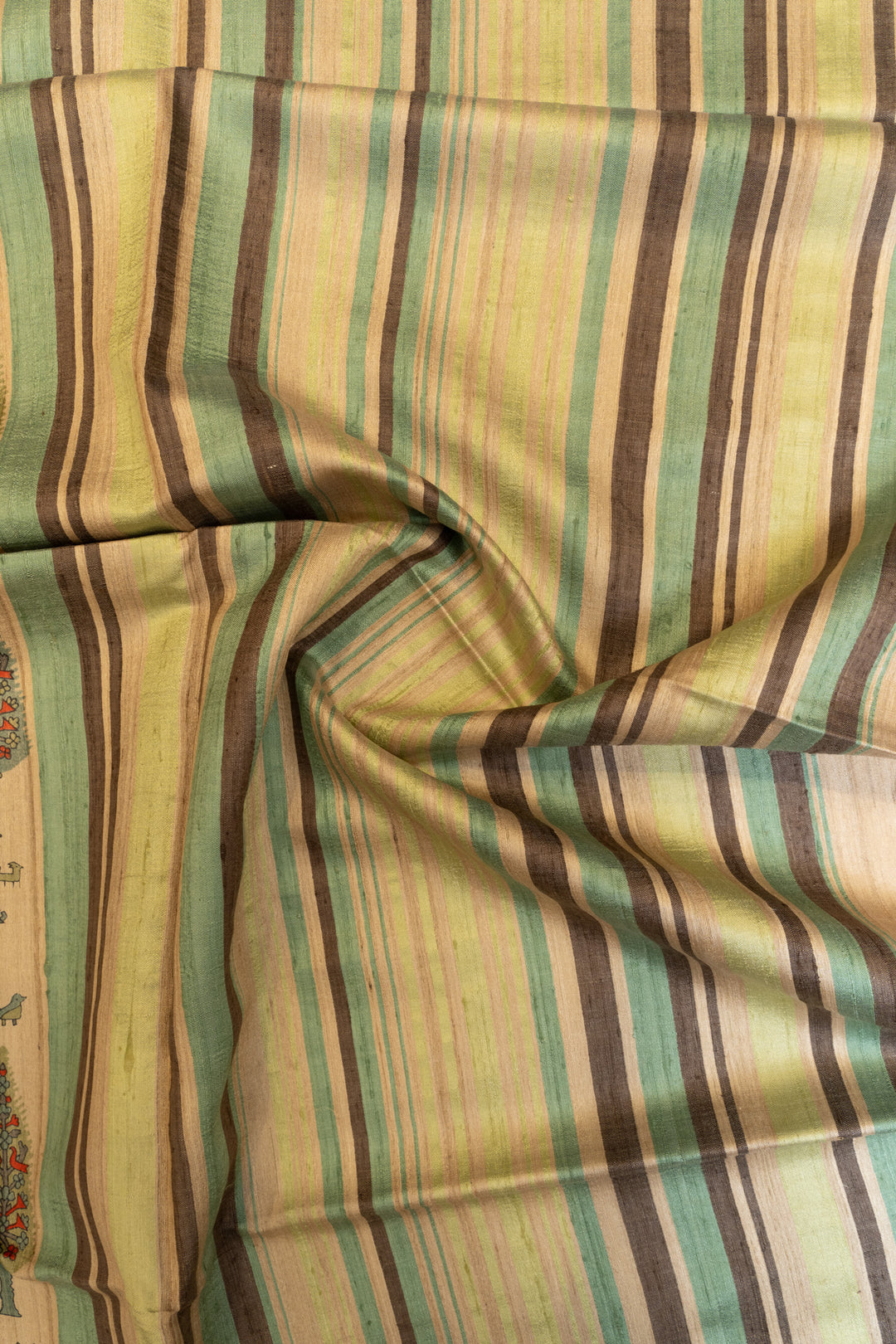 Beige winter farmland handprinted pure Tussar saree