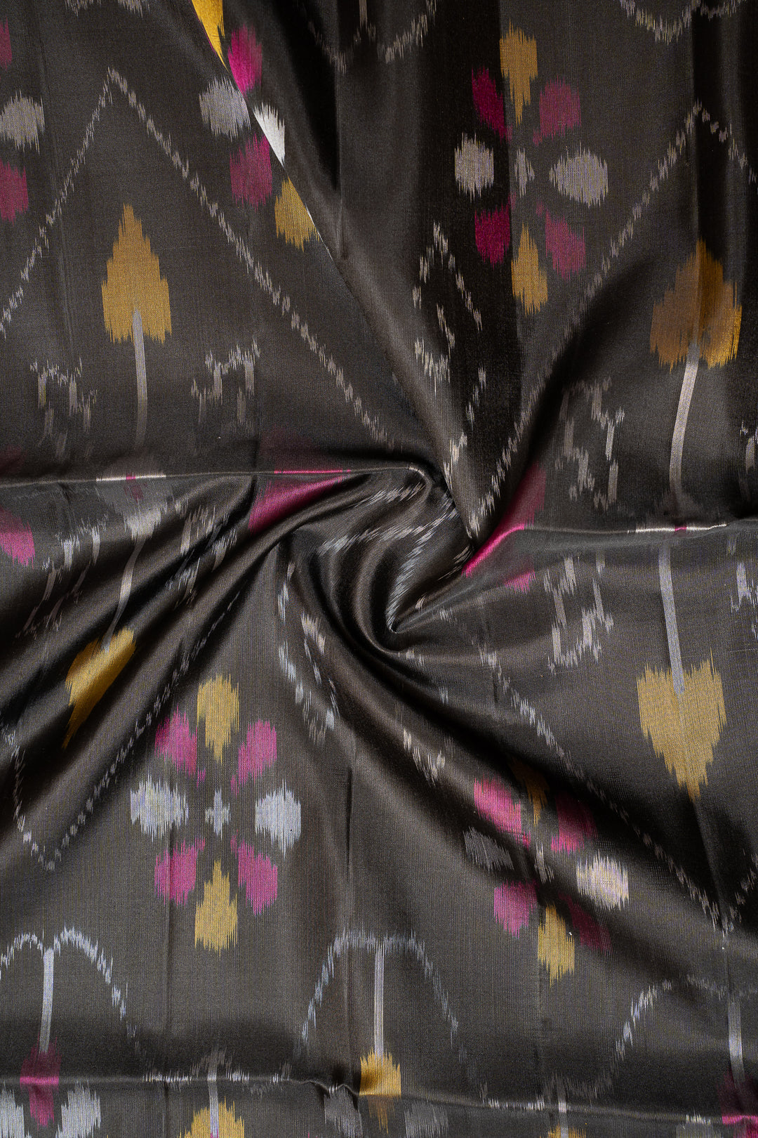 Beige and Black Pure Ikat Silk Saree - Clio Silks