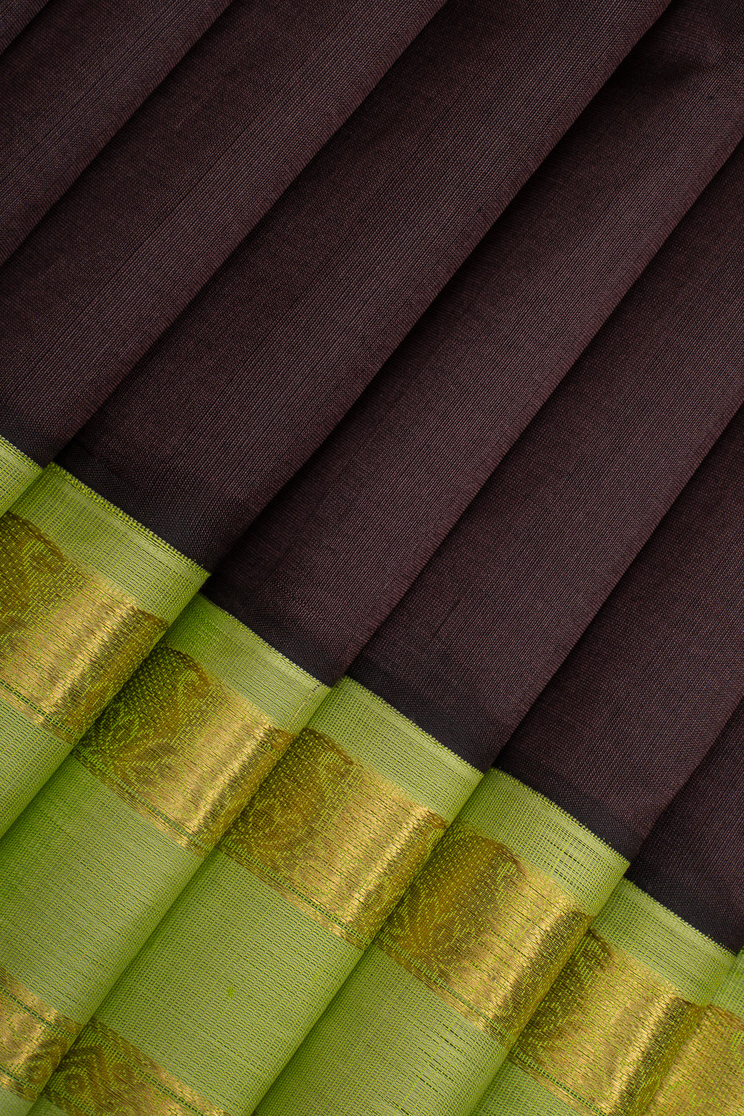 Jamun Brown and Green Korvai Pure Silk Cotton Saree