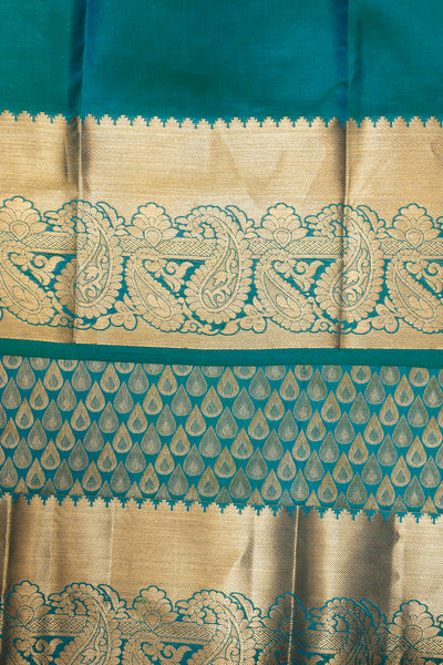 Peacock Blue Thilakam Brocade Pure Kanchipuram Silk Saree - Clio Silks