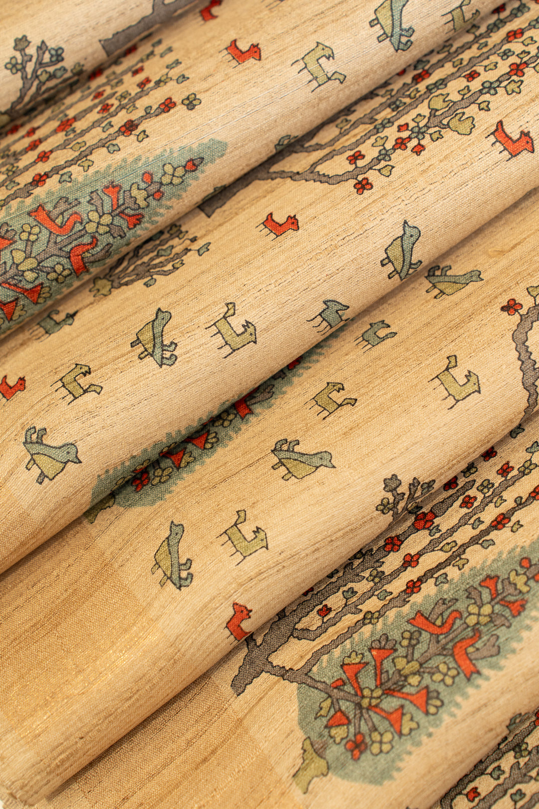 Beige winter farmland handprinted pure Tussar saree