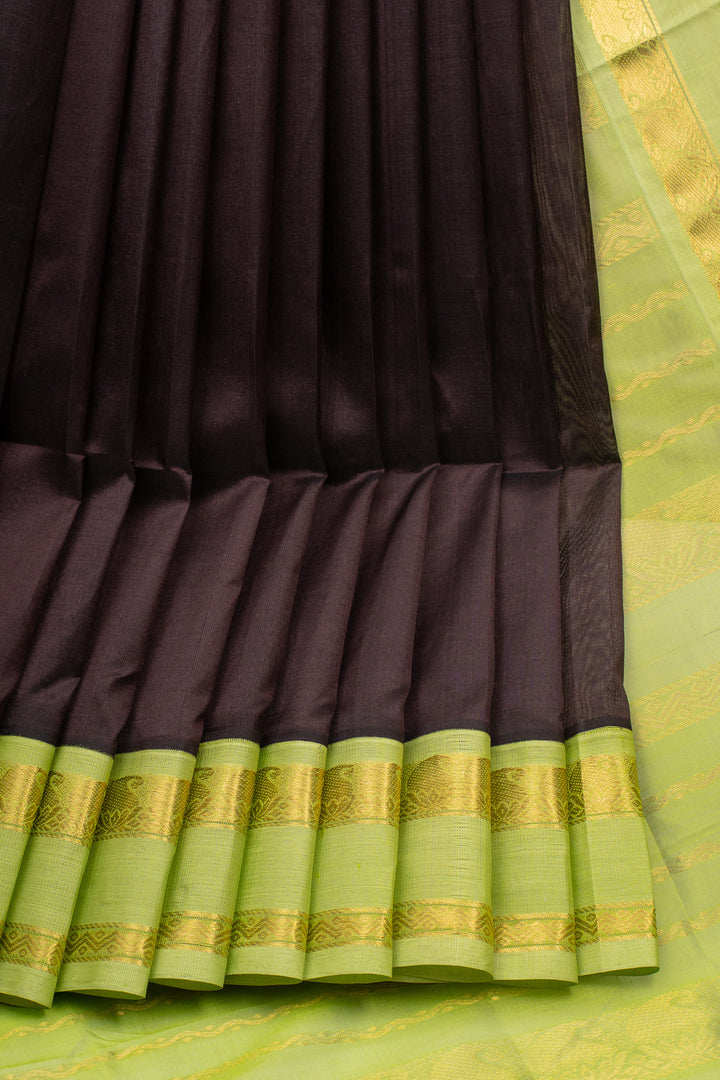 Jamun Brown and Green Korvai Pure Silk Cotton Saree