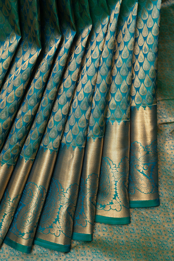 Peacock Blue Thilakam Brocade Pure Kanchipuram Silk Saree - Clio Silks