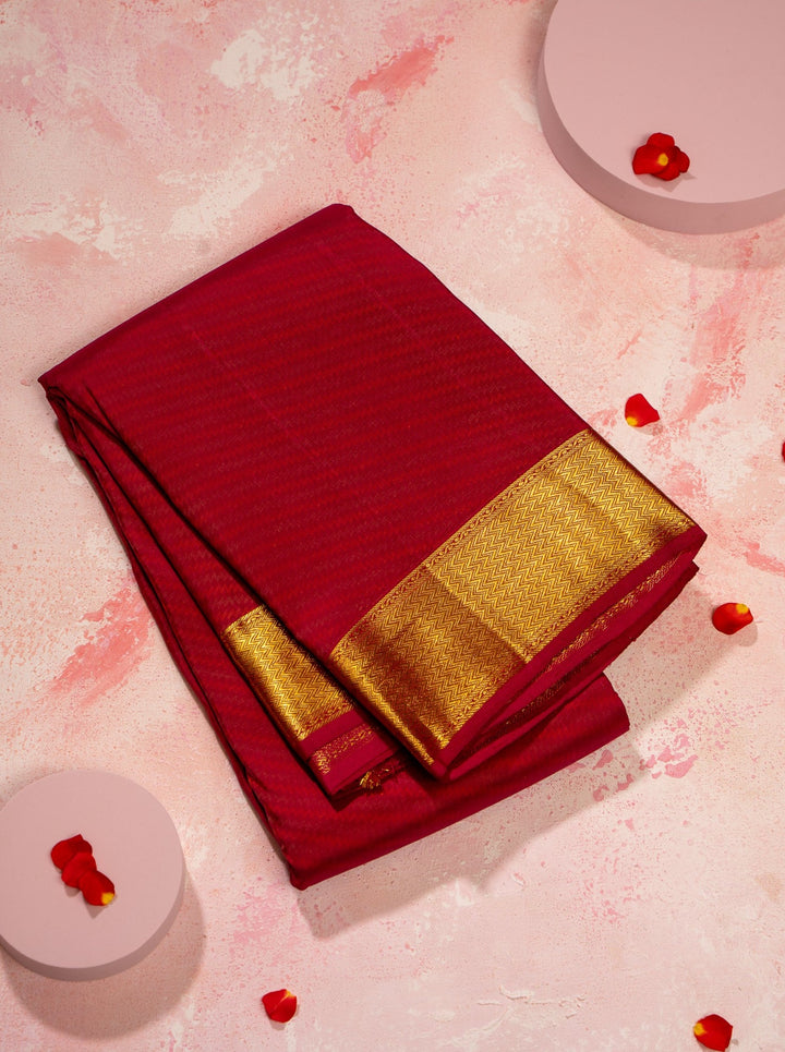 Magenta Chevron thread brocade Pure kanjivaram silk sari - Clio Silks