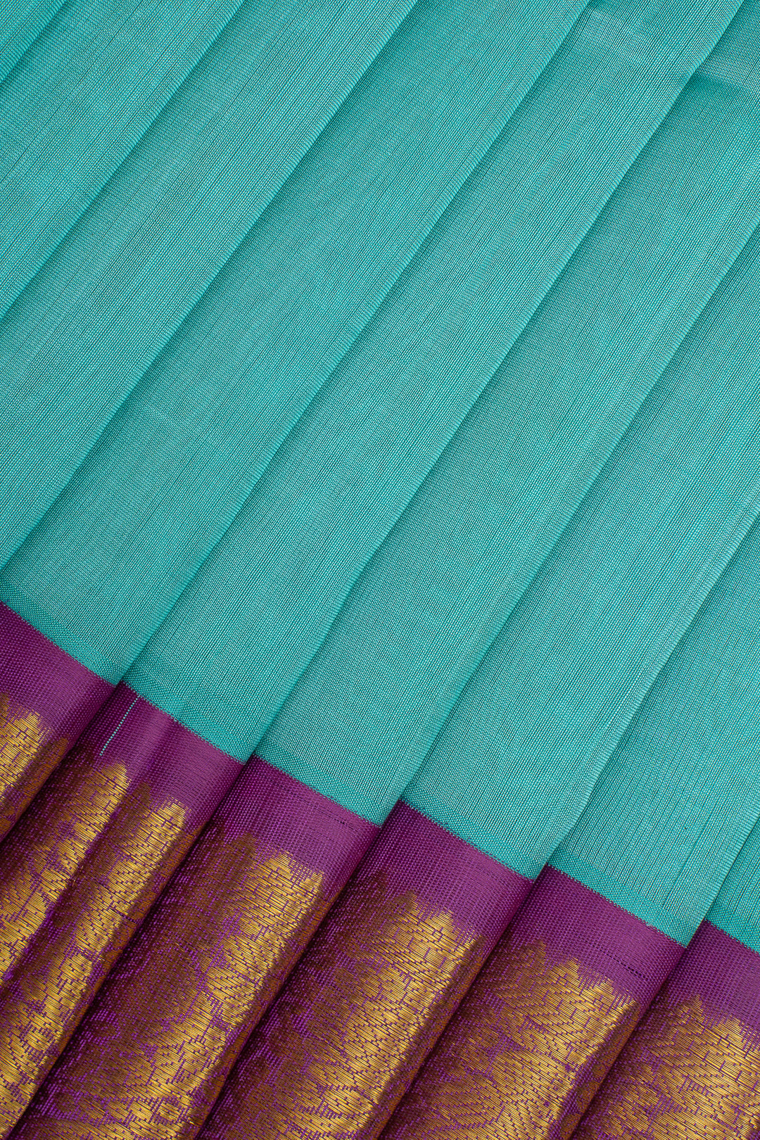 Aqua Blue and Magenta Korvai Pure Silk Cotton Saree