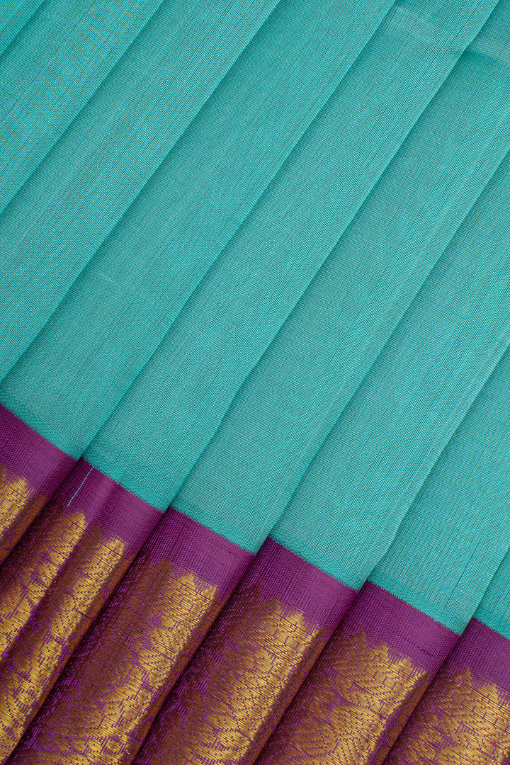 Aqua Blue and Magenta Korvai Pure Silk Cotton Saree