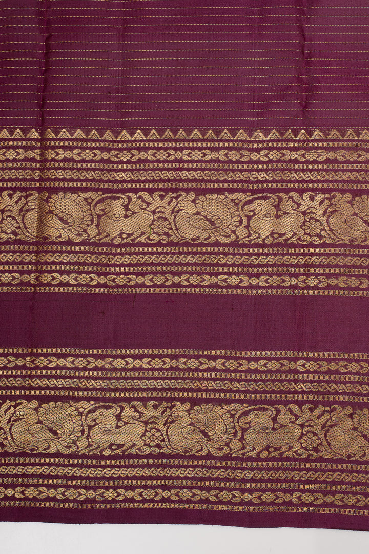 Rust Orange and Jamun Zari Checks Pure Kanchipuram Silk Saree