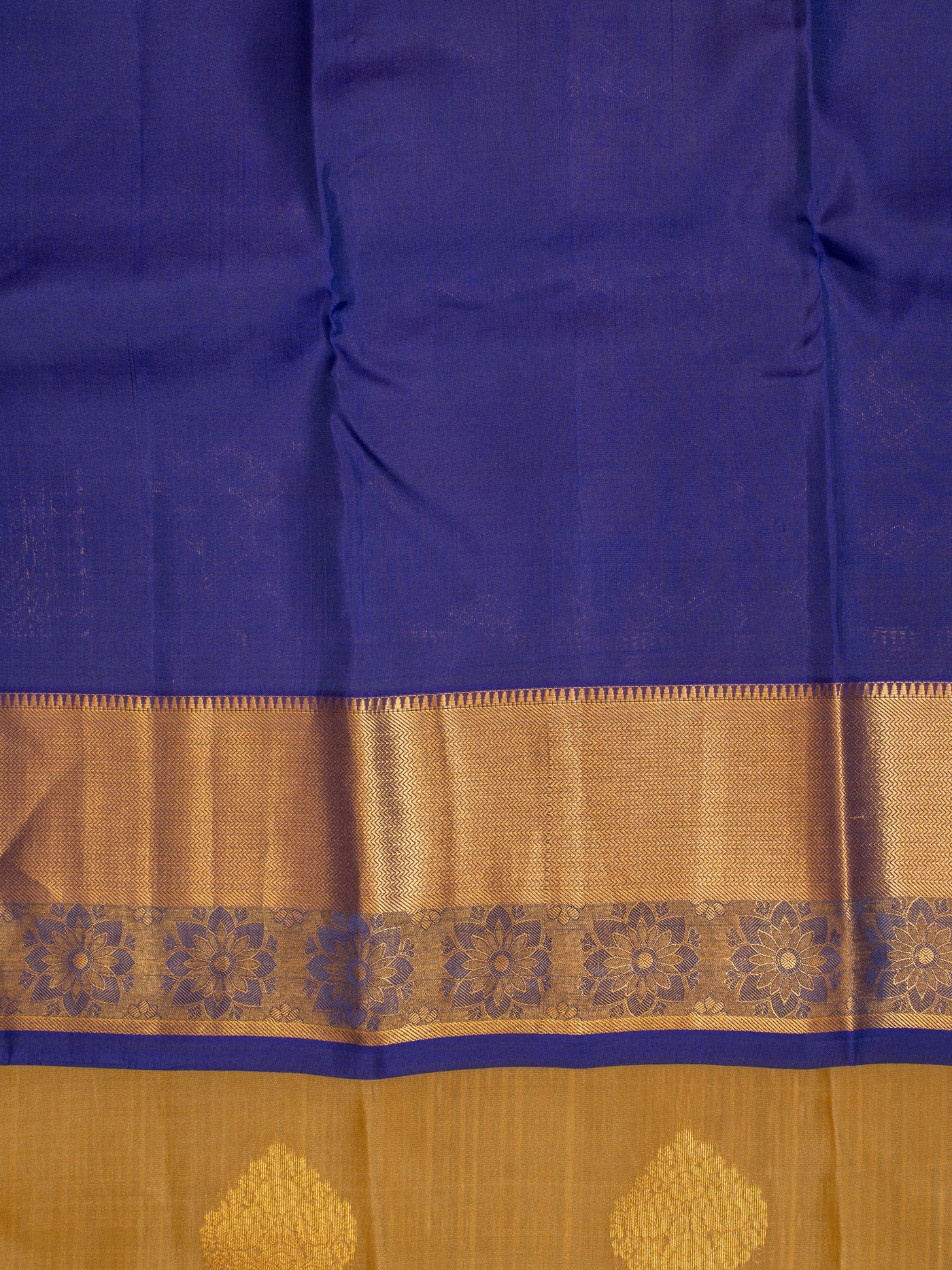 Beige and blue traditional Kanchipuram silk saree