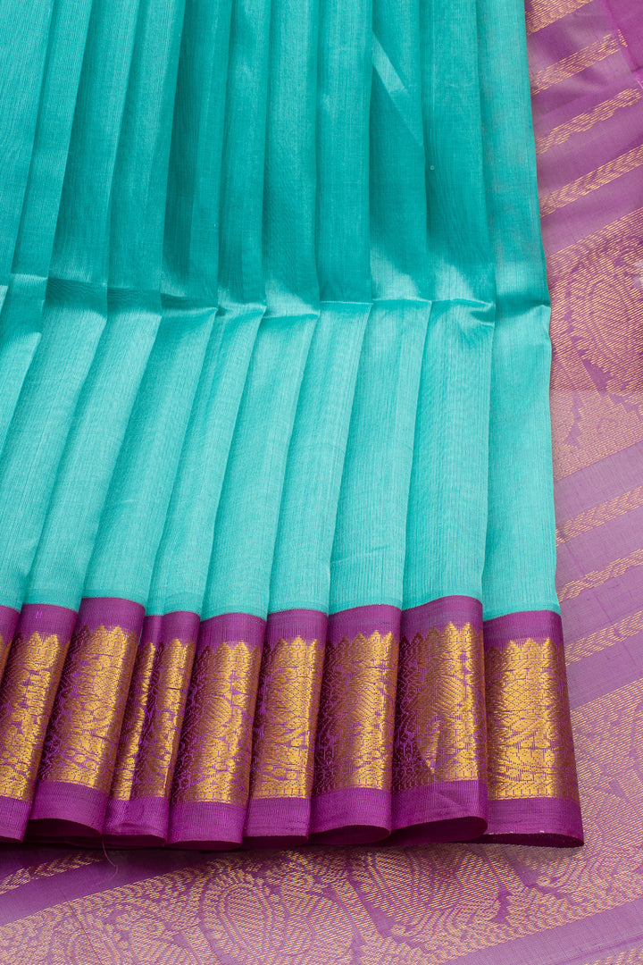 Aqua Blue and Magenta Korvai Pure Silk Cotton Saree