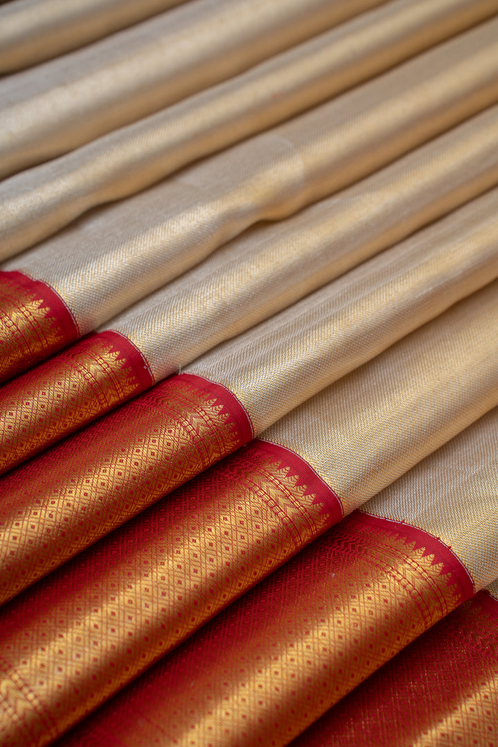 Gold and Red Tissue Pure Fancy Kanchipuram Silk Saree - Clio Silks