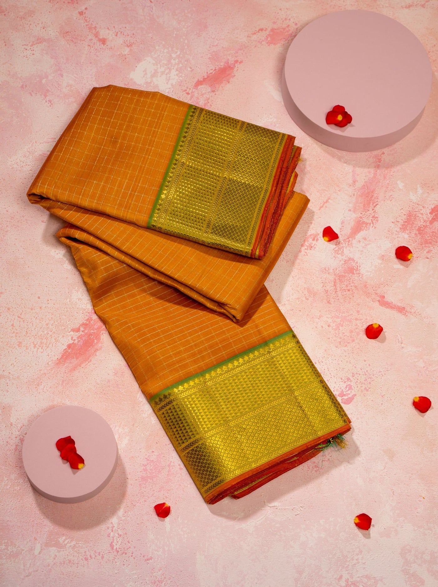 Yellow Zari checks pure kanchipuram silk sarees with rich zari border