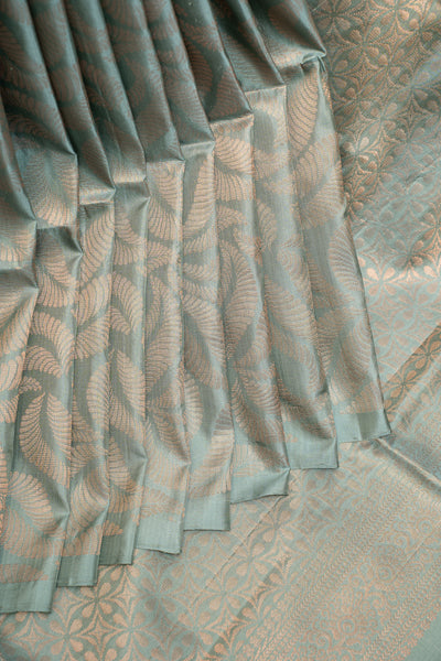 Ice Blue Brocade Pure Silk Saree - Clio Silks