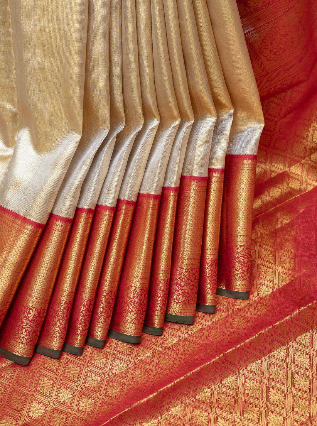 Gold and Red Tissue Pure Fancy Kanchipuram Silk Saree - Clio Silks
