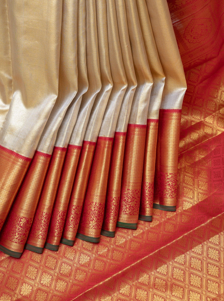 Gold and Red Tissue Pure Fancy Kanchipuram Silk Saree - Clio Silks