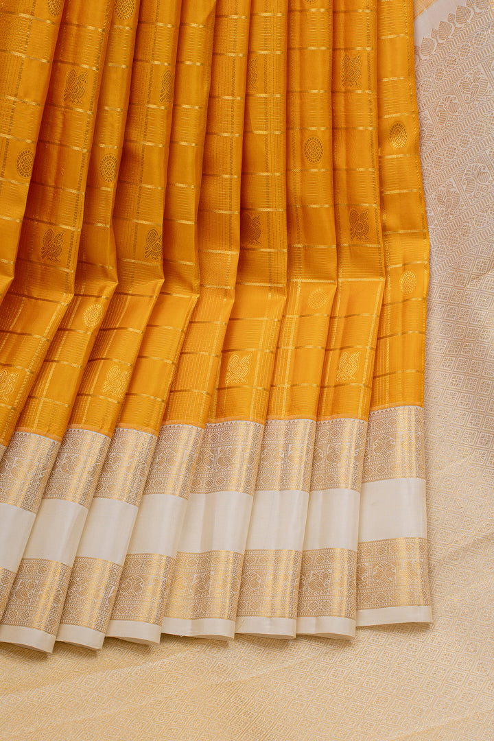 Mustard Zari Checks Pure Kanchipuram Silk Saree