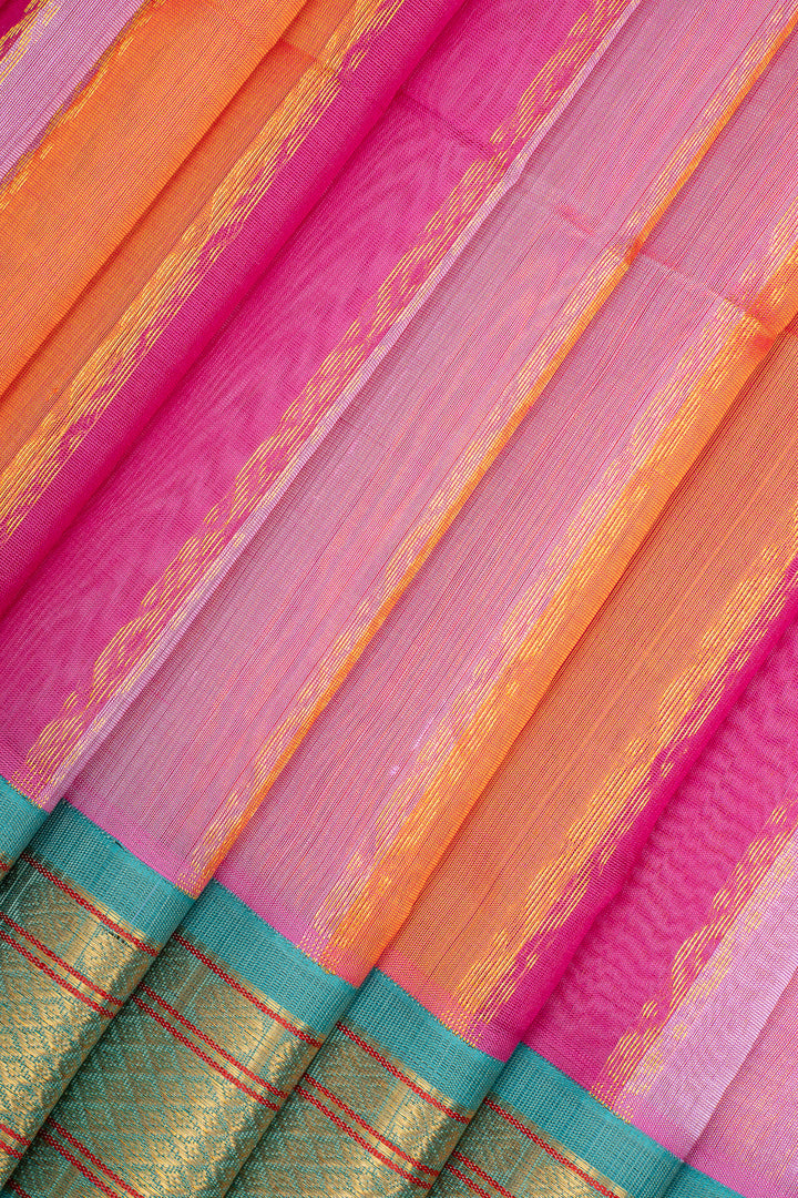 Pink Multi Stripes Pure Silk Cotton Saree