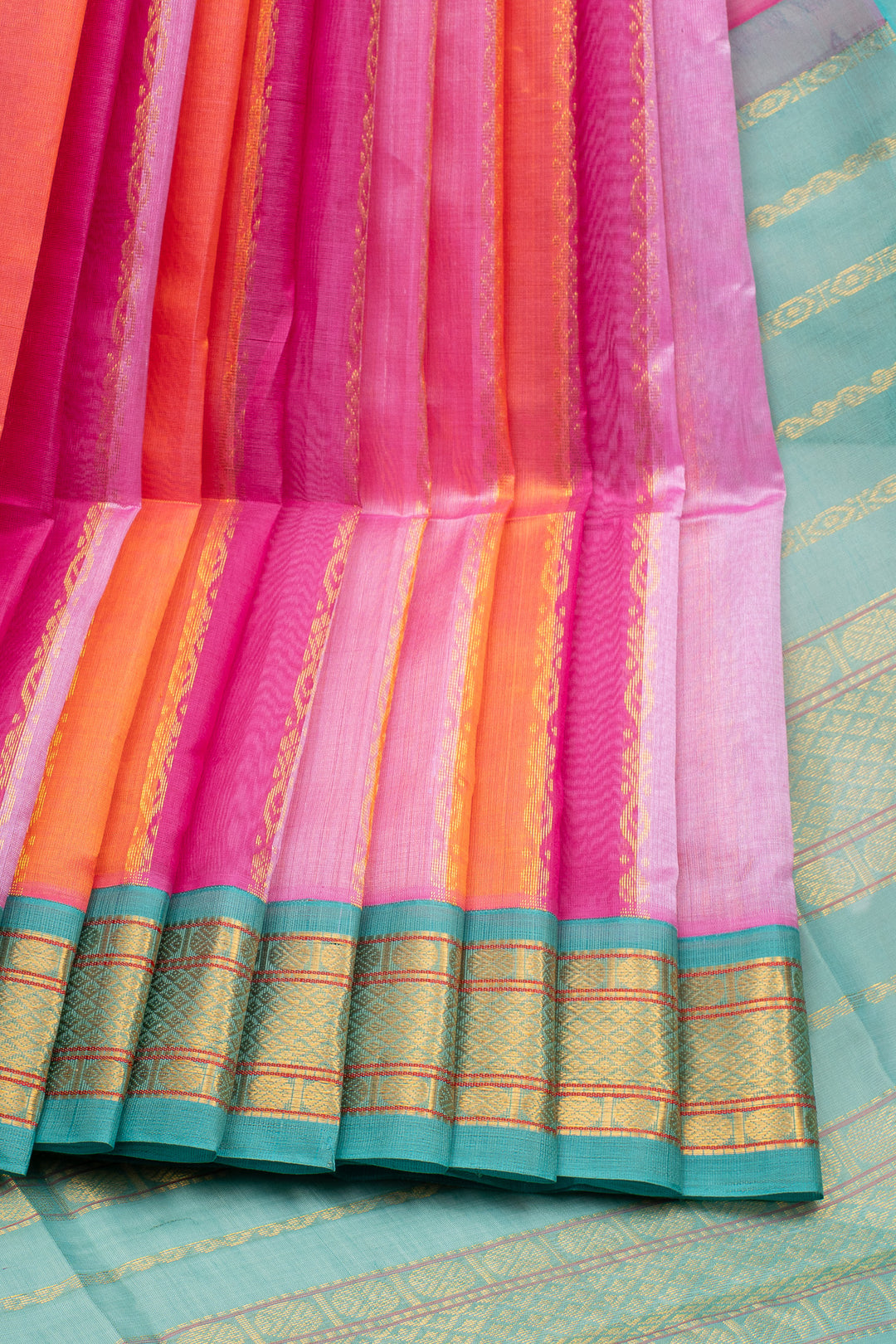 Pink Multi Stripes Pure Silk Cotton Saree