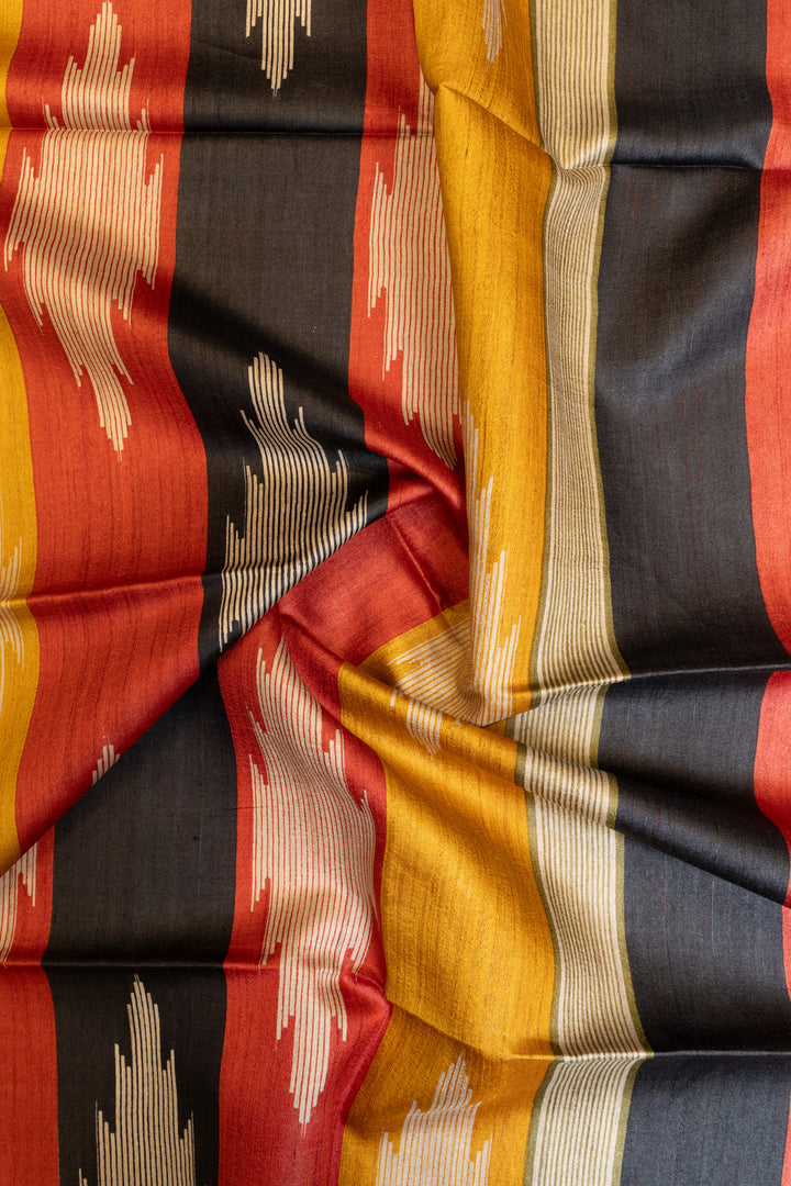 Beige multi temple pure Tussar silk saree