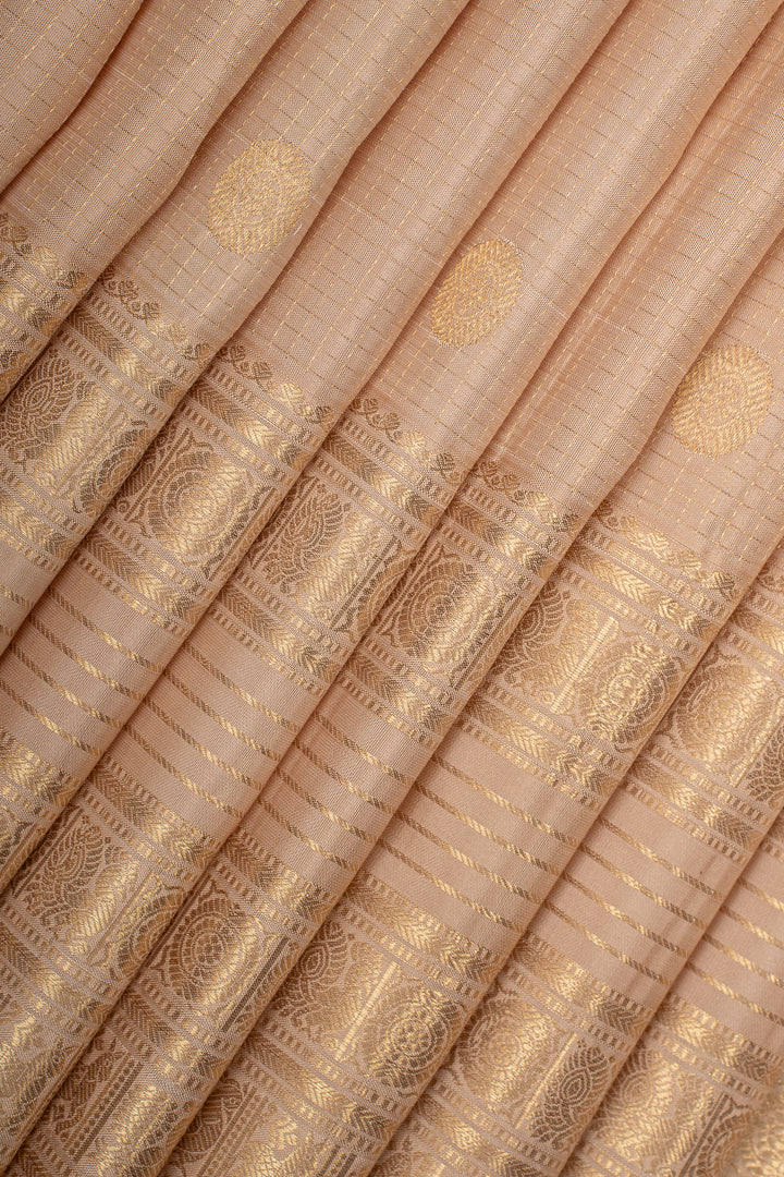 Cream Zari Checks Pure Kanchipuram Silk Saree