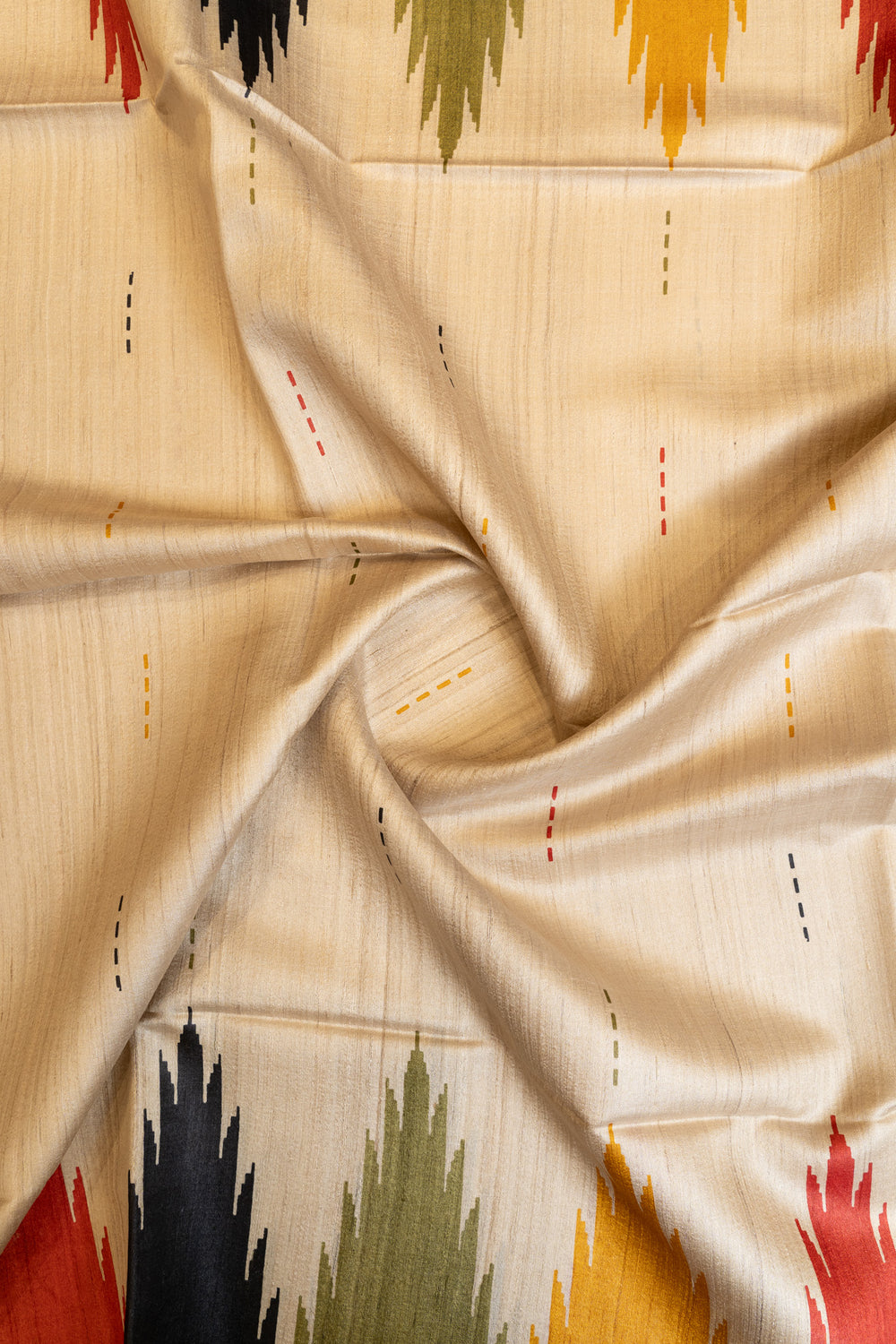 Beige multi temple pure Tussar silk saree
