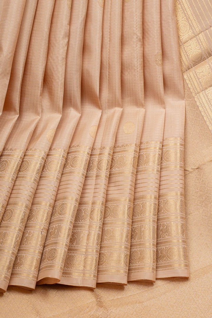 Cream Zari Checks Pure Kanchipuram Silk Saree