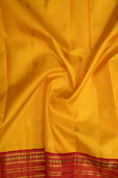 Yellow and Red Varisaipettu Pure Kanchipuram Silk Saree - Clio Silks