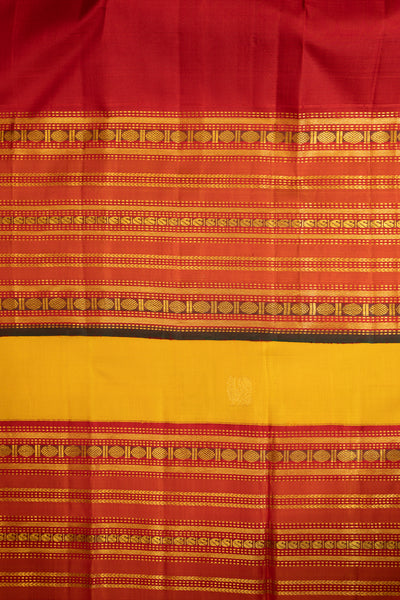 Yellow and Red Varisaipettu Pure Kanchipuram Silk Saree - Clio Silks