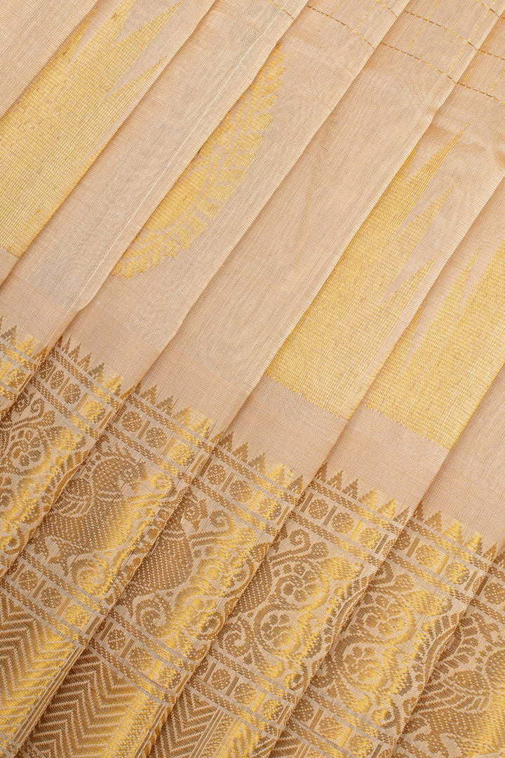 Beige Traditional Pure Silk Cotton Saree