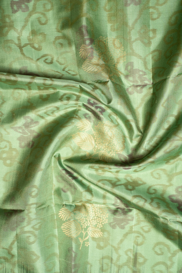 Sage Green and Purple Pure Ikat Silk Saree - Clio Silks