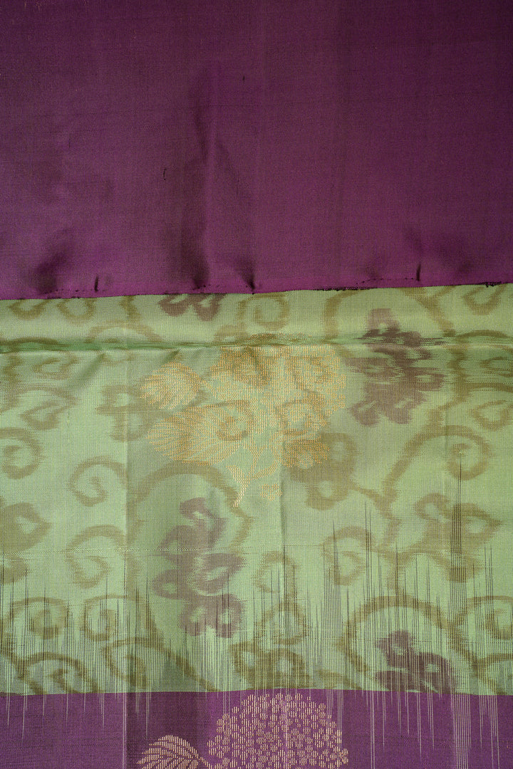 Sage Green and Purple Pure Ikat Silk Saree - Clio Silks