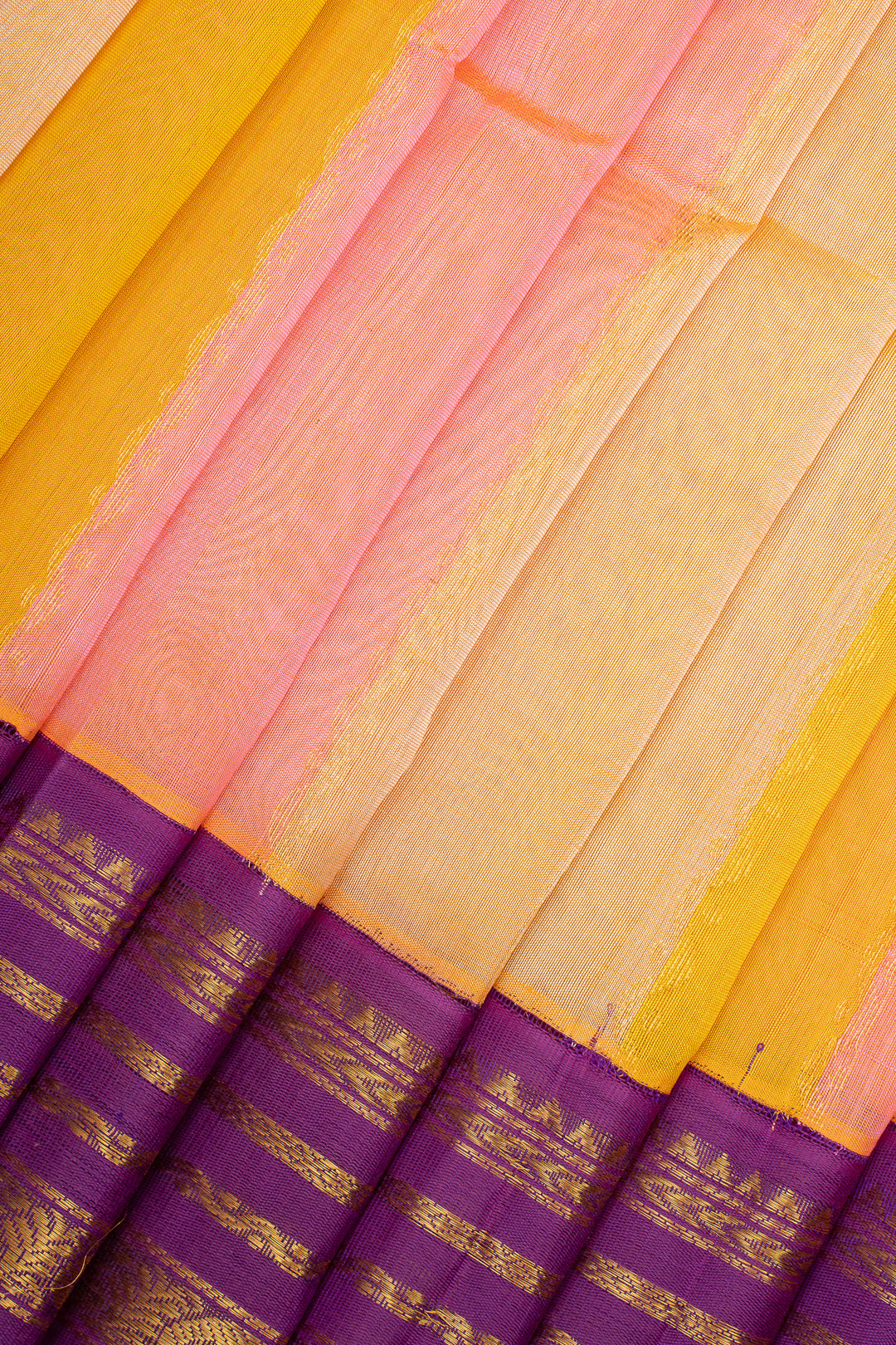 Astel Yellow and Pink Multi Stripes Pure Silk Cotton Saree