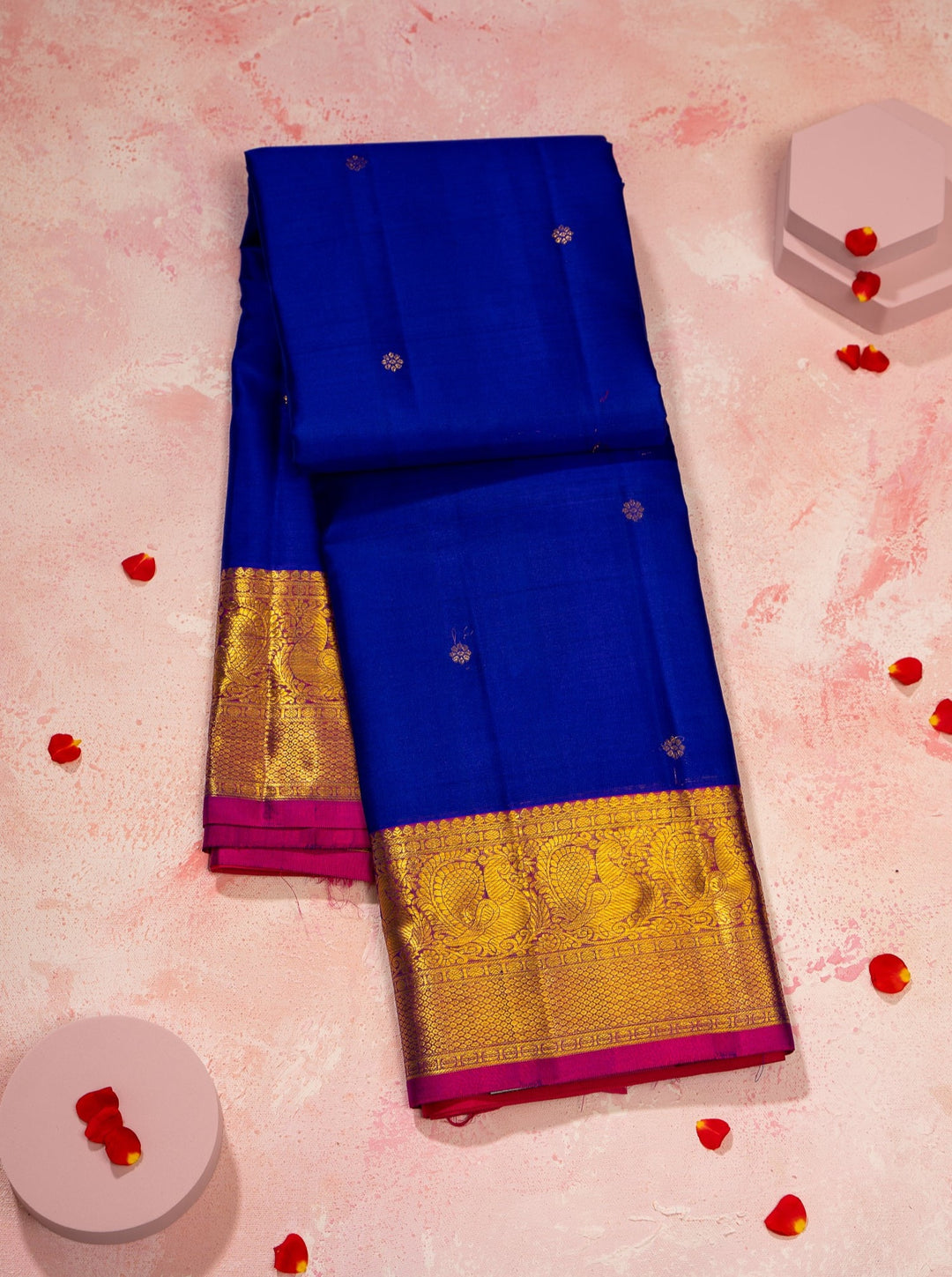 Royal Blue and Magenta Traditional Pure kanjivaram silk sari - Clio Silks