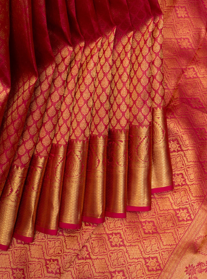Rani Pink Zari Brocade Pure Kanchipuram Silk Saree - Clio Silks
