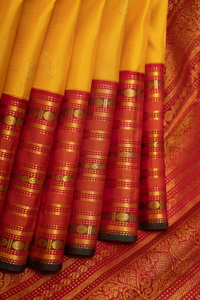 yellow and red kanchipuram silk saree